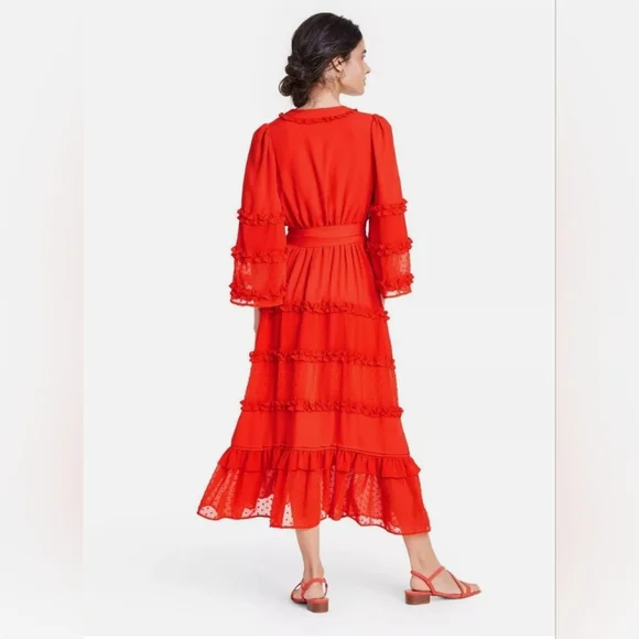 Alexis X Target Elegant Orange Angel Sleeved Tiered Ruffle Dress Size XXS - Picture 3 of 16